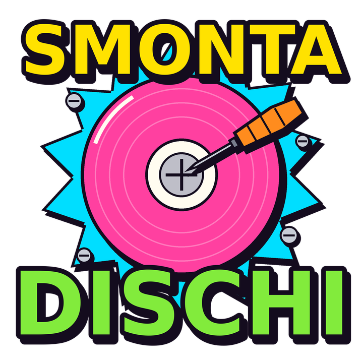 Logo Smontadischi: un disco in vinile rosa con un cacciavite, tra le parole SMONTA e DISCHI